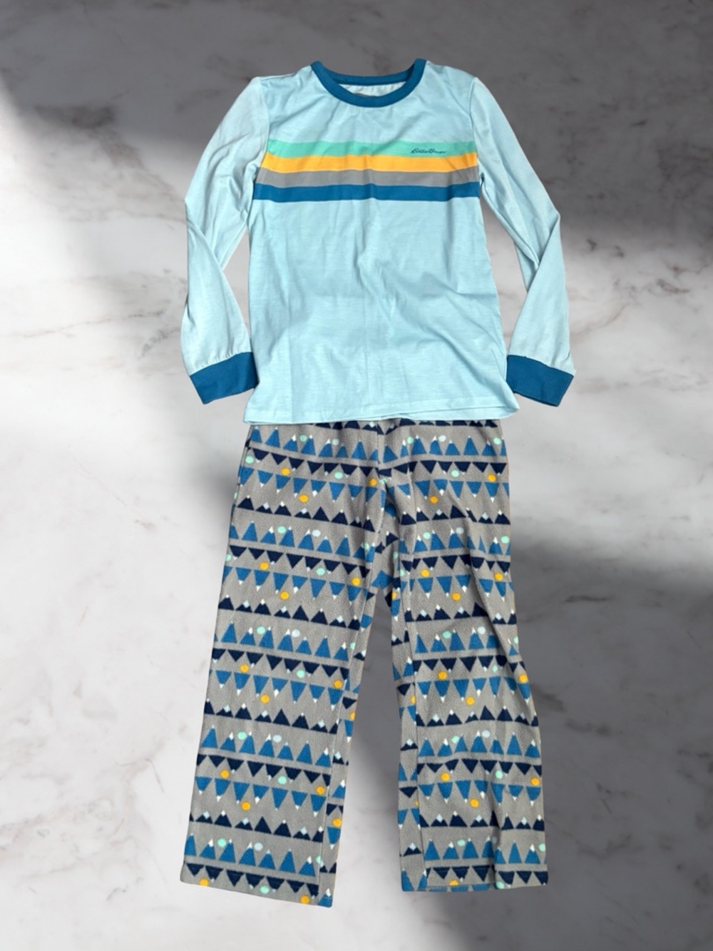 Eddie Bauer Light Blue Stripe Kids Pajama Set Size Small 7/8
